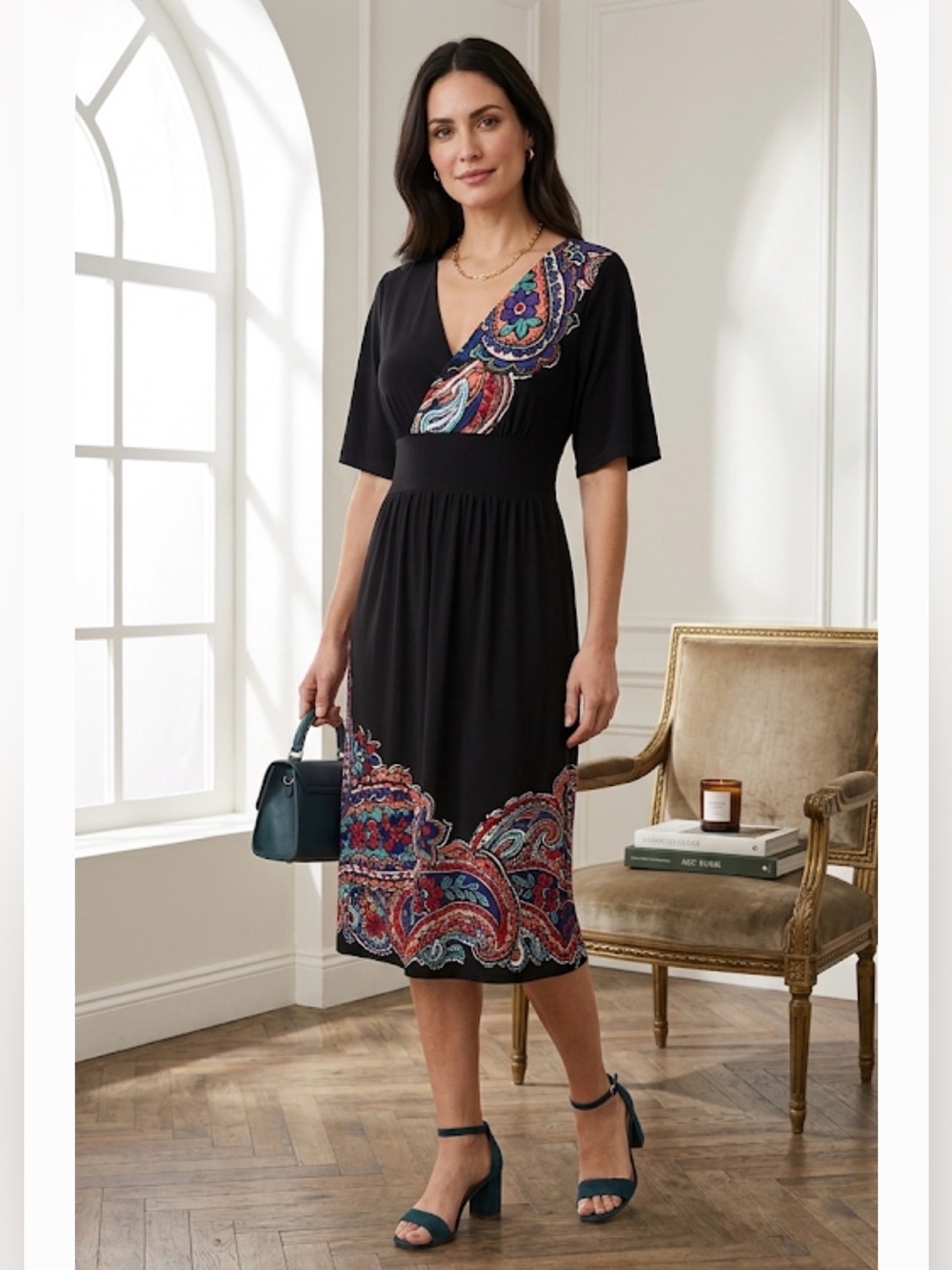 London Times Black and Multicolor Dress